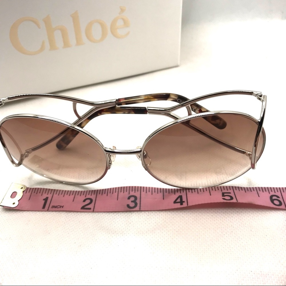 CHLOE ROUND FRAME SILVER METAL OVERSIZED SUNGLASSES WITH CASE NIB - Picture 13 of 16